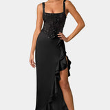 Saténové Korzetové Šaty S Volány Žluté Letní Elegantní