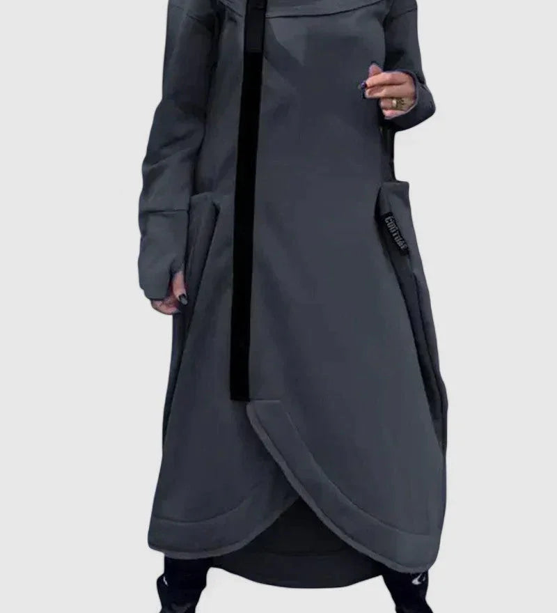 MARIE-Dlouhý kabát s kapucí a zipem