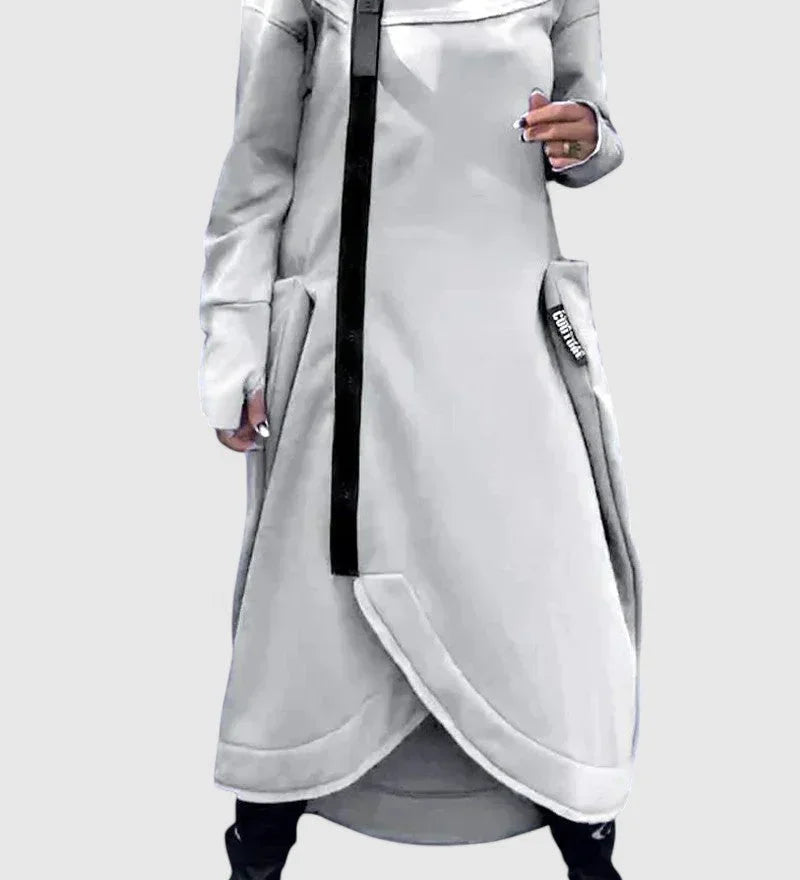 MARIE-Dlouhý kabát s kapucí a zipem