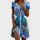 Vintage Šaty S Krátkými Rukávy Etnickým Vzorem Křídel