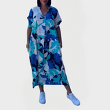 Elegantní Kaftanové Šaty s Kapsami Geometrický Vzor