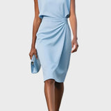 Aristokratické Večerní Šaty Modré Satén Midi Délka Luxus