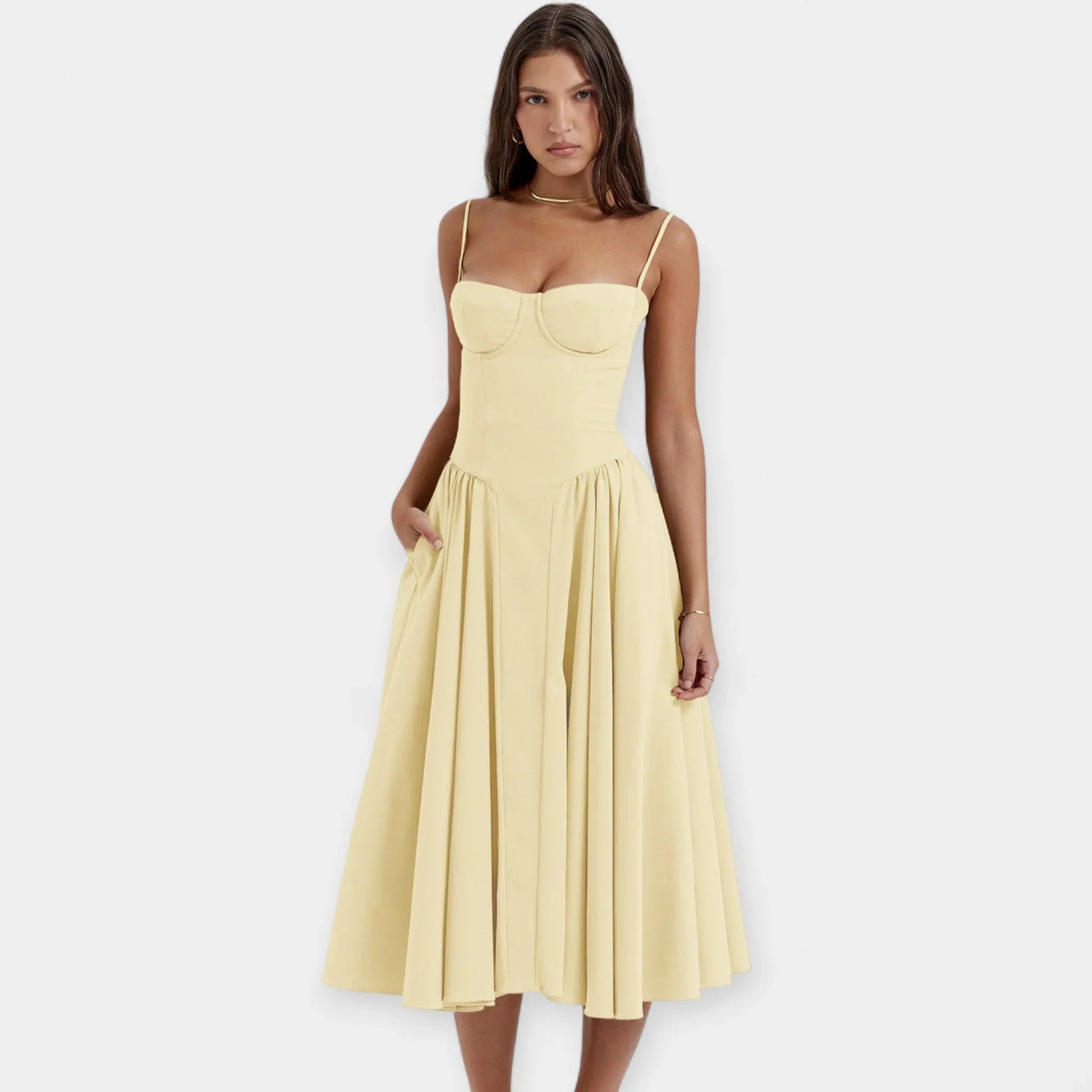 Retro Midi Šaty Se Tenkými Ramínky Letní Swingovou Siluetou