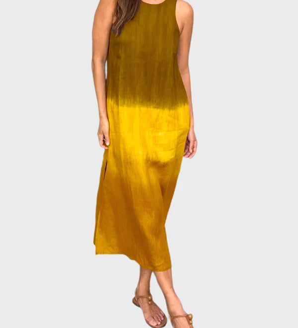 Letní Šaty Dégradé Bez Rukávů Midi Délky Elegantní Vzhled