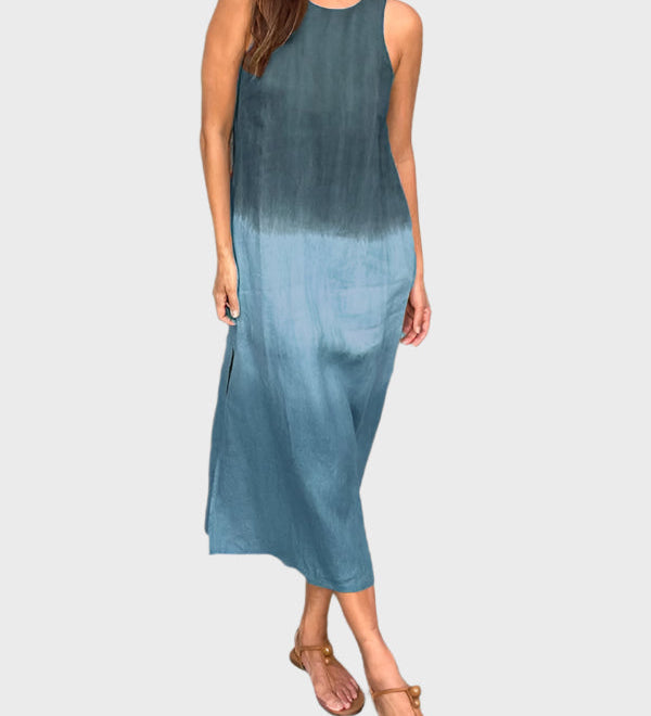 Letní Šaty Dégradé Bez Rukávů Midi Délky Elegantní Vzhled