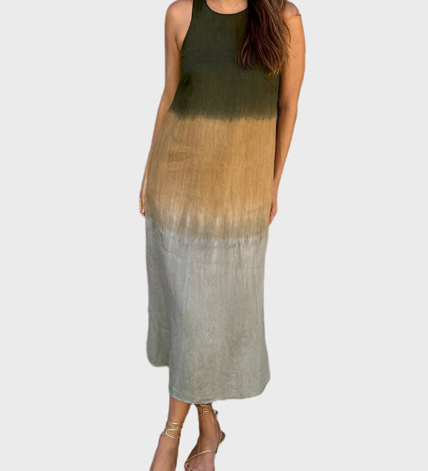 Letní Šaty Dégradé Bez Rukávů Midi Délky Elegantní Vzhled