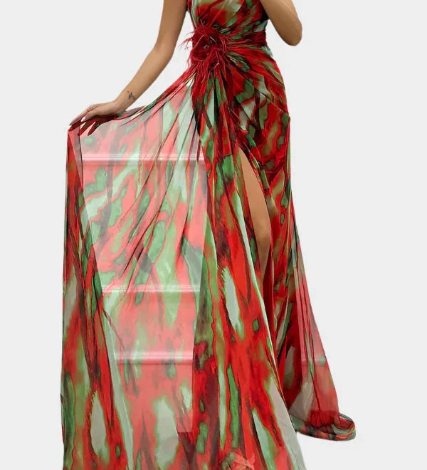 Barvité A Vzdušné Šaty S Výrazným Vzorem Na Jedno Rameno