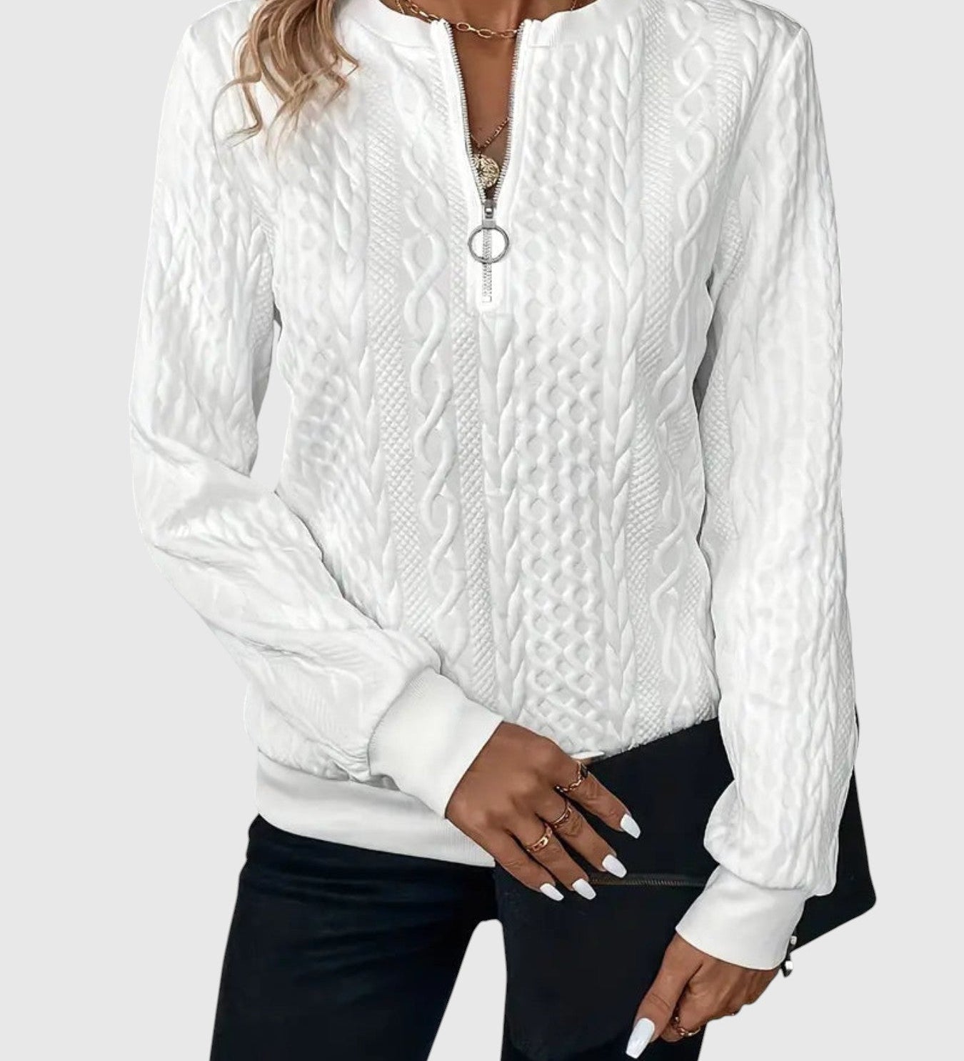 Amalie - Pletený svetr s copánkovým vzorem na zip