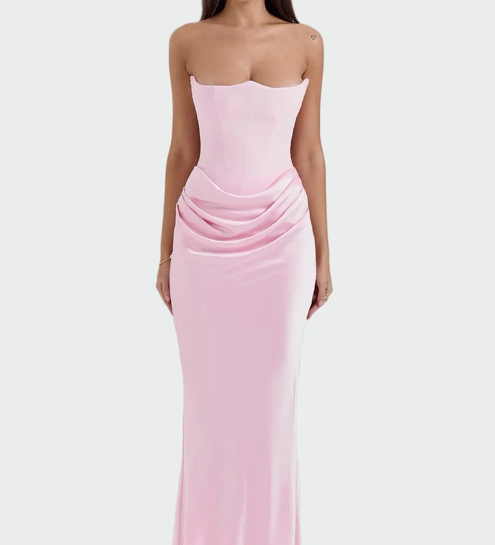 Leilani Elegantní Večerní Šaty Bezramenný Dekolt Maxi