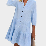 Lehké Letní Kárované Šaty S Knoflíky Vpředu Modrý Vzor
