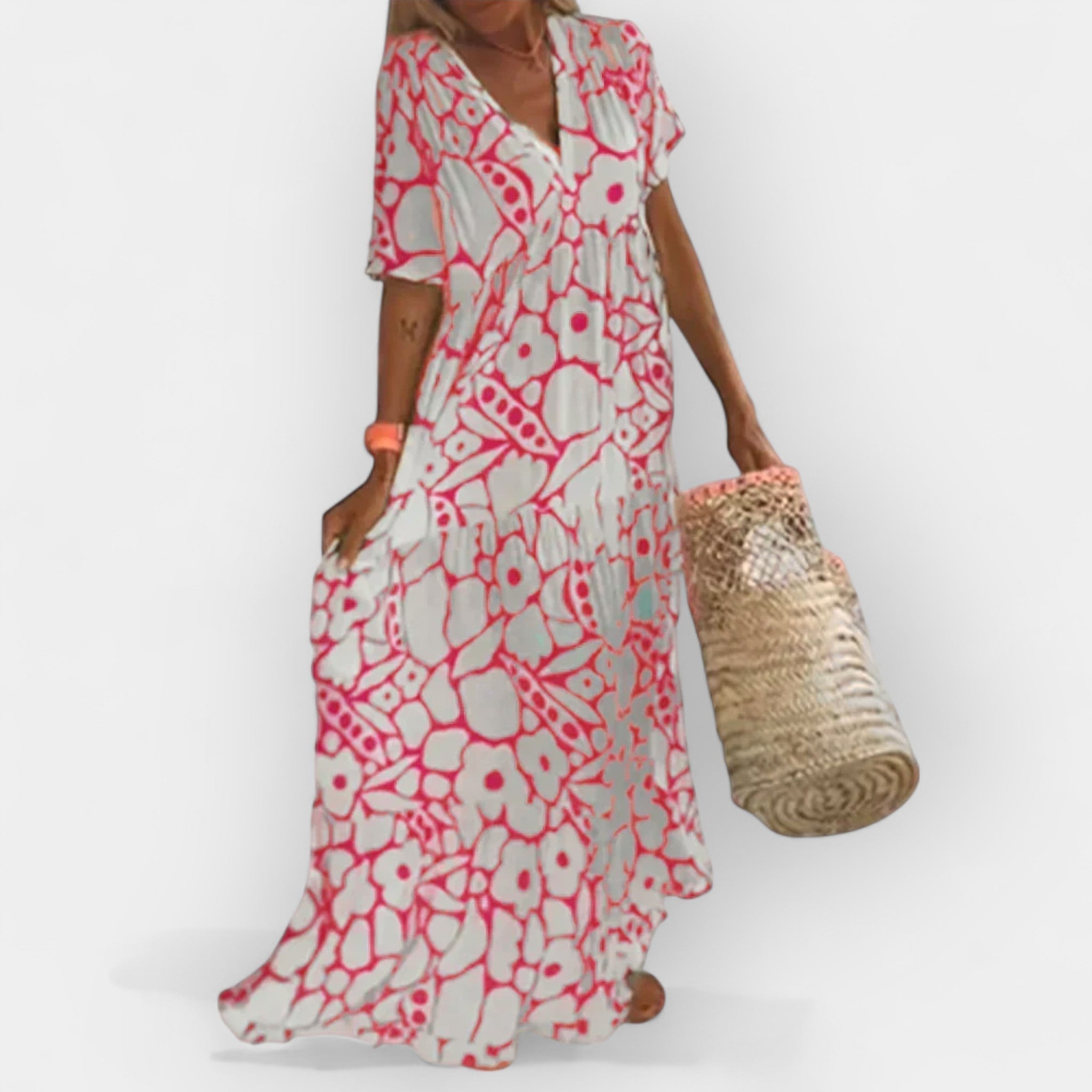 Letní Šaty S Květinovým Potiskem Volný Střih V Výstřih