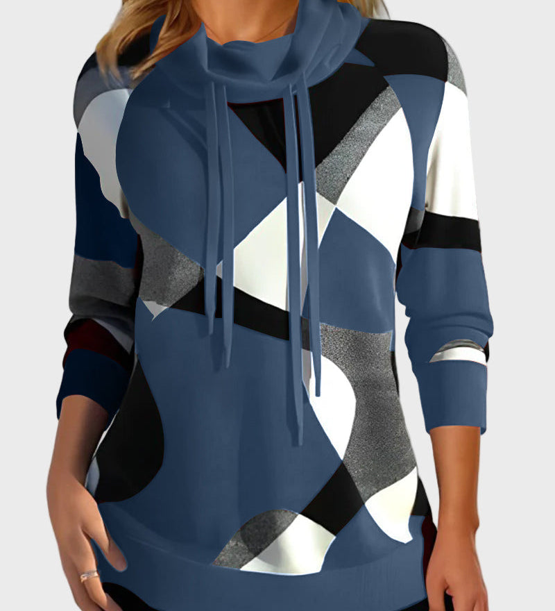 Pletená Mikina s Uměleckým Vzorem a Kapucí pro Každý Den