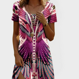 Vintage Šaty S Krátkými Rukávy Etnickým Vzorem Křídel