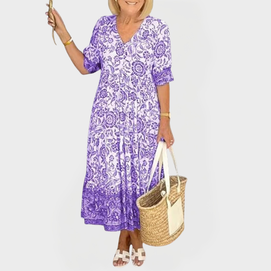 Elegantní Letní Šaty S Modrým Květinovým Vzorem Pro Ženy