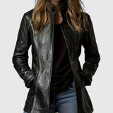 Adelina - Kožený kabát z italské kůže s knoflíky