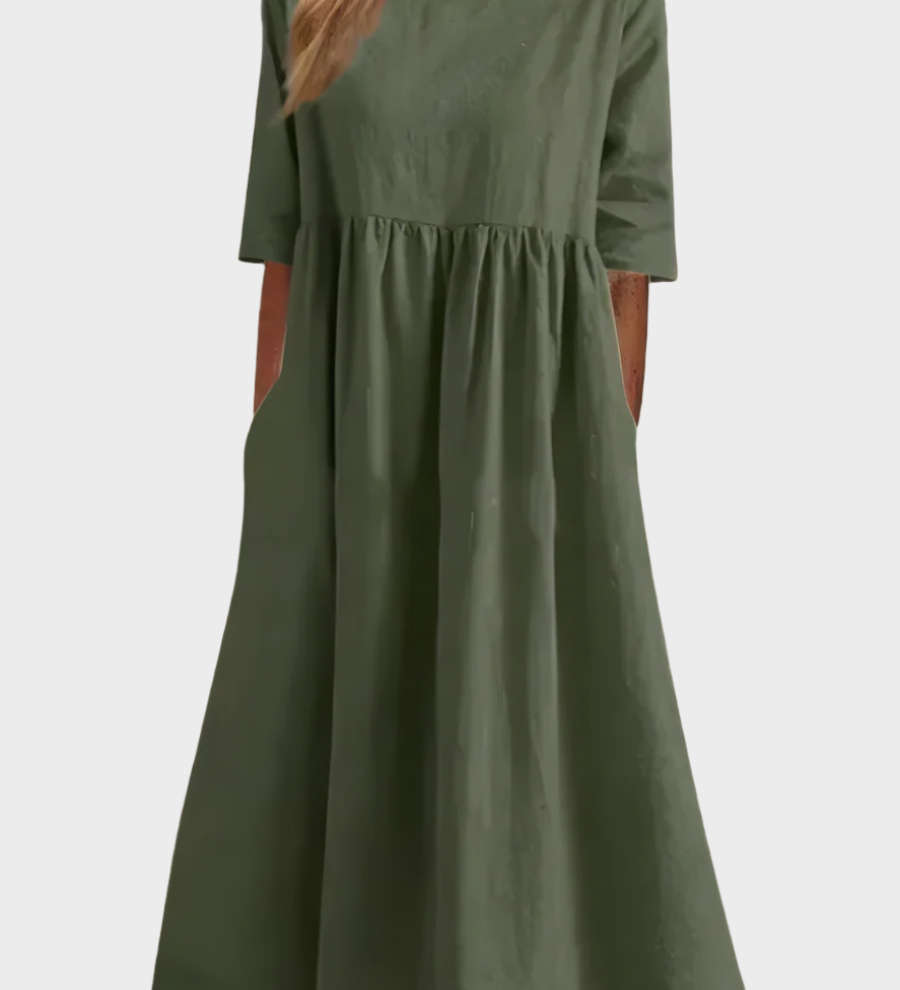 Lněné Šaty S Krátkými Rukávy A Vzdušným Střihem Modré