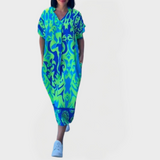 Elegantní Kaftanové Šaty s Kapsami Geometrický Vzor