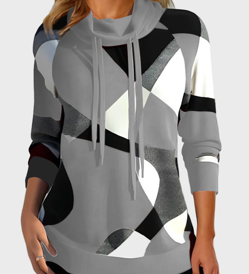 Pletená Mikina s Uměleckým Vzorem a Kapucí pro Každý Den