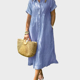 Pruhované Košilové Šaty S Knoflíky A Funkčními Kapsami