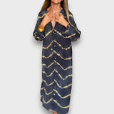 Maxi Šaty Tie Dye Knoflíky po celé délce Dlouhé Rukávy