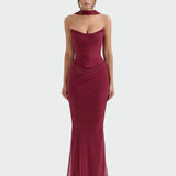 Elegantní Laura Maxi Drapované Šaty s Korzetem a Dekoltem