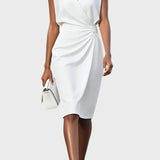 Aristokratické Večerní Šaty Modré Satén Midi Délka Luxus