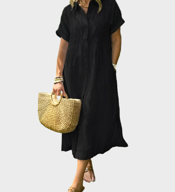 Pruhované Košilové Šaty S Knoflíky A Funkčními Kapsami