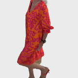 Midi Květinové Šaty S Letním Vzorem Růžovo Oranžové