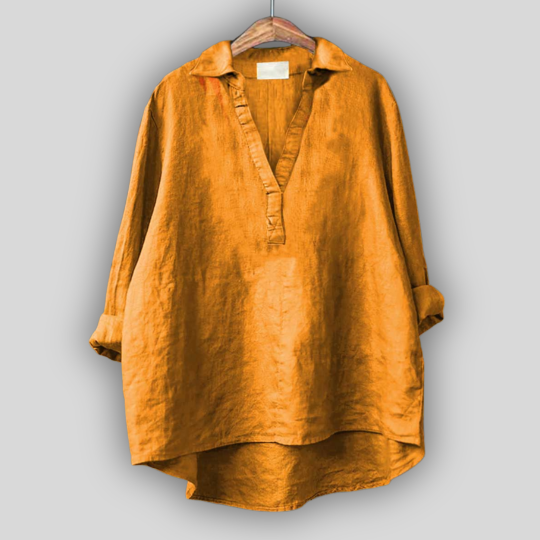 Bílá lněná blůza s V výstřihem