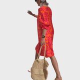 Midi Květinové Šaty S Letním Vzorem Růžovo Oranžové