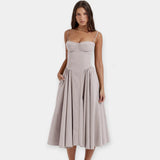 Retro Midi Šaty Se Tenkými Ramínky Letní Swingovou Siluetou