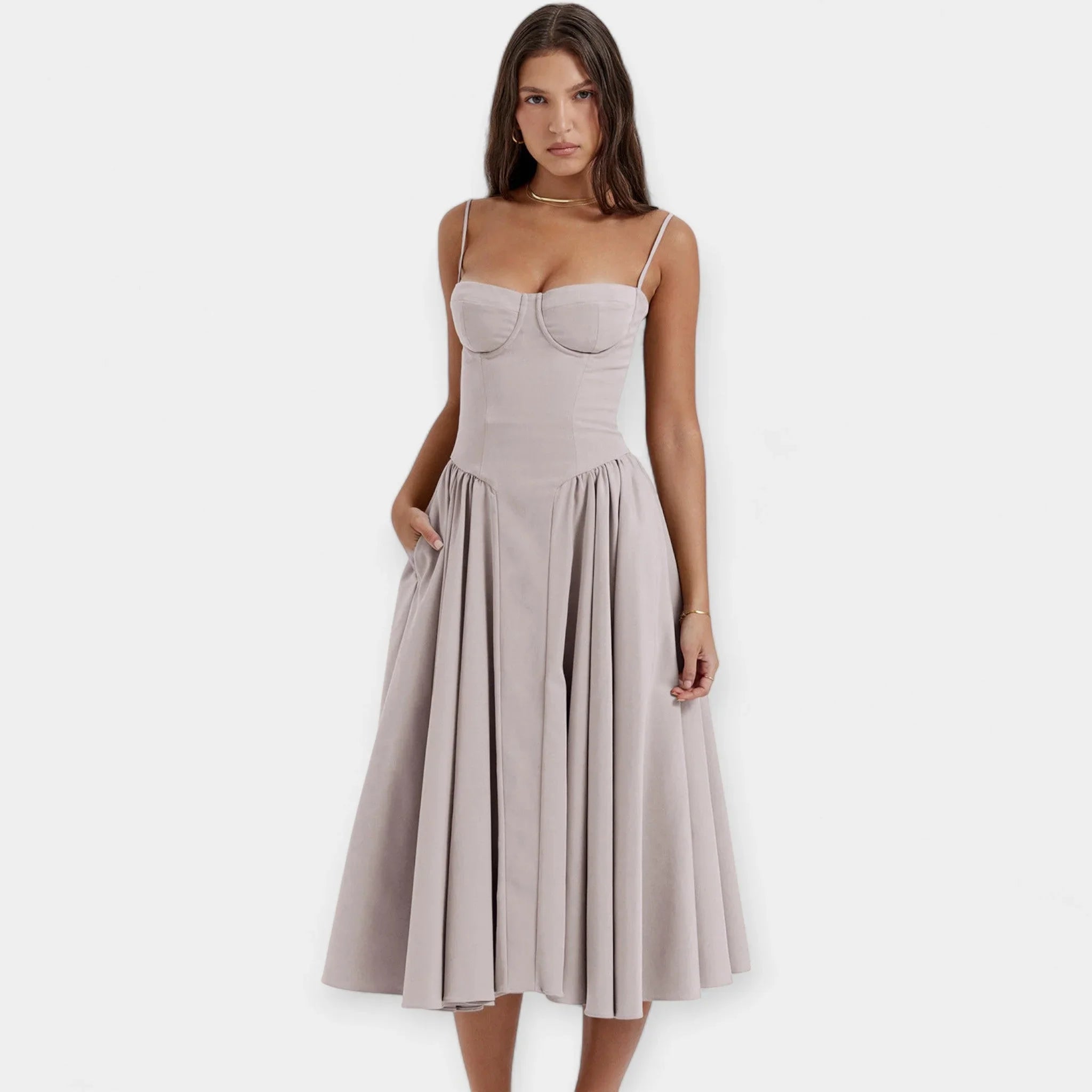 Retro Midi Šaty Se Tenkými Ramínky Letní Swingovou Siluetou