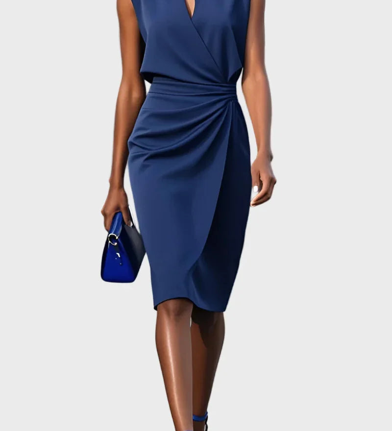 Aristokratické Večerní Šaty Modré Satén Midi Délka Luxus