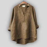 Bílá lněná blůza s V výstřihem