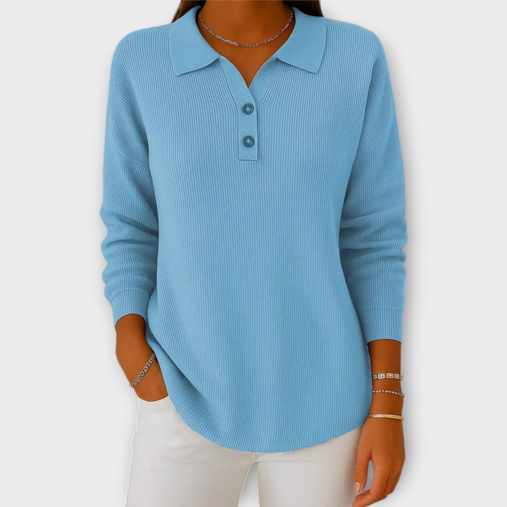 Pletený Svetr S Elegantním Límcem A Knoflíky Denní Nošení