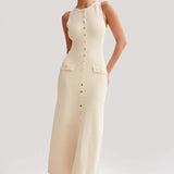 Gabriella Elegantní Pletené Šaty Bez Rukávů S Knoflíky