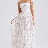 Dámské Maxi Šaty S Tenkými Ramínky A Květinovým Vzorem