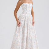 Dámské Maxi Šaty S Tenkými Ramínky A Květinovým Vzorem