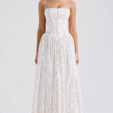 Dámské Maxi Šaty S Tenkými Ramínky A Květinovým Vzorem