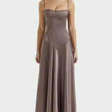 Saténové Maxi Šaty s Tenkými Ramínky pro Příležitosti