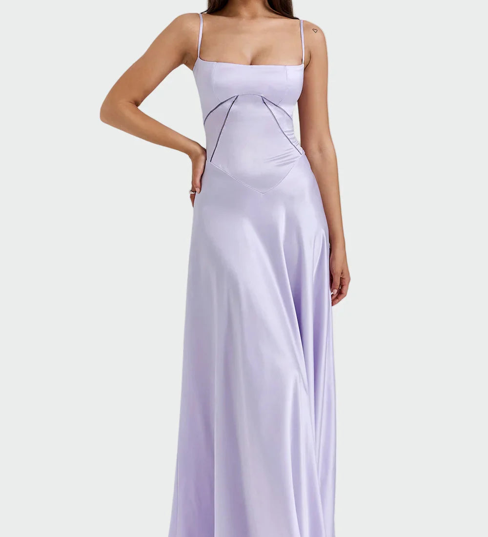 Saténové Maxi Šaty s Tenkými Ramínky pro Příležitosti