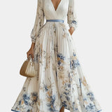 Elegantní Dlouhé Šaty S Nabranými Rukávy A Výstřihem Do V