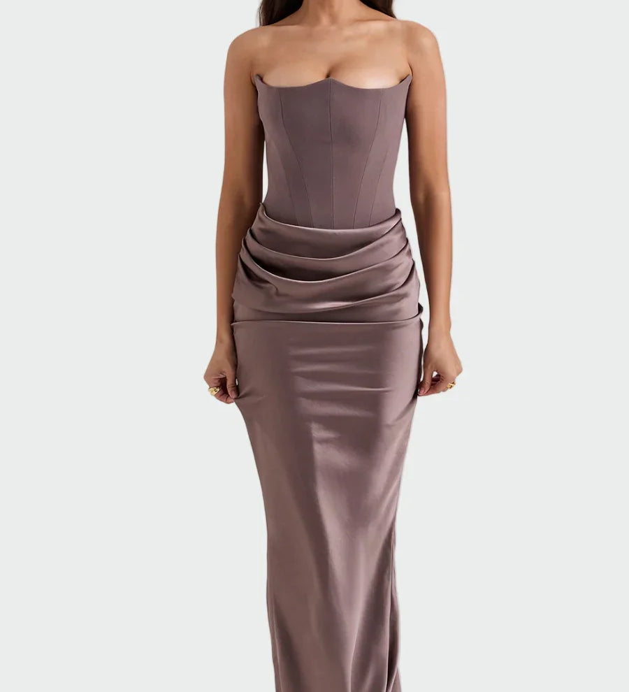 Leilani Elegantní Večerní Šaty Bezramenný Dekolt Maxi