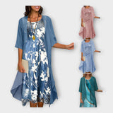 Prodyšné Šaty S Vnějším Kardiganem A Vzorovaným Potiskem