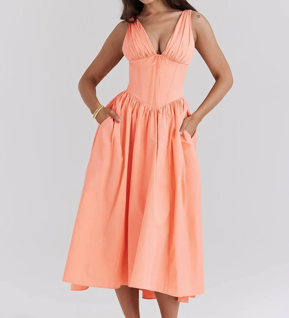 Midi Šaty Romantický Květinový Vzor Elegantní Silueta