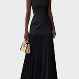 Krémové Plesové Maxi Šaty s Těsným Vrškem Plisovanou Sukní