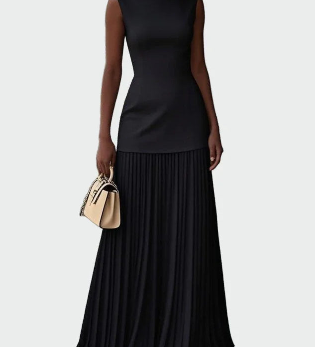 Krémové Plesové Maxi Šaty s Těsným Vrškem Plisovanou Sukní