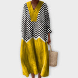 Pohodlné Boho Šaty Se Cikcak Vzorem Hořčicová Barva