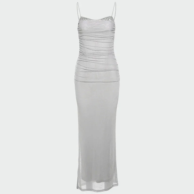 Eliška Drapované Maxi Šaty Z Tylu S Dekoltu A Krajkou