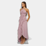 Okouzlující šaty s volány a zavazovacím límcem Levandulové